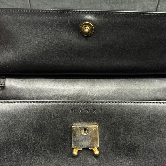 MARNI black leather gold brass frame crossbody shoulder bag - Picture 9 of 12
